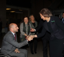 Doña Sofía a su llegada a la sede del Ministerio de Sanidad, Servicios Sociales e Igualdad